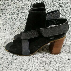 Diba Shoes Womens 8 Lava Lamp Black Hook And Loop Strap Peep Toe Heels